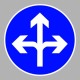 KRESZ tábla, Közúti jelzőtábla - "D" Utasítást adó jelzőtáblák - Kötelező haladási irány (balra + egyenes +jobbra)